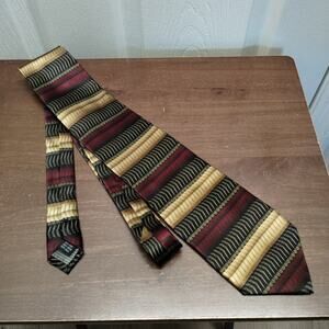 Giorgio Brutini Men's Silk Neck Tie Designer Gold Red Black Striped Multi Print